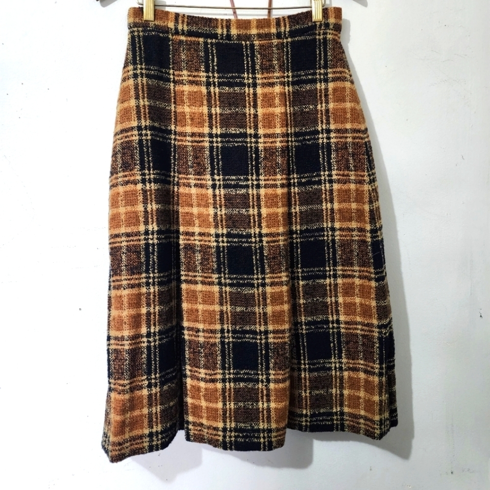 Vintage Wool Plaid Pleated Style Skirt